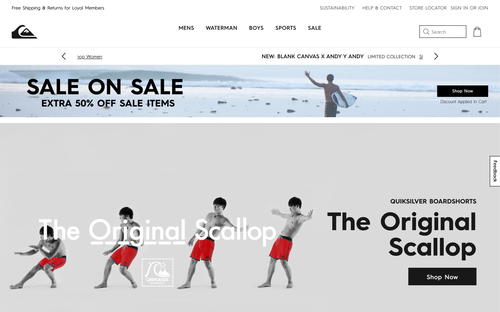 Quiksilver website screenshot