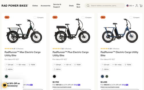 Rad Power Bikes website screenshot
