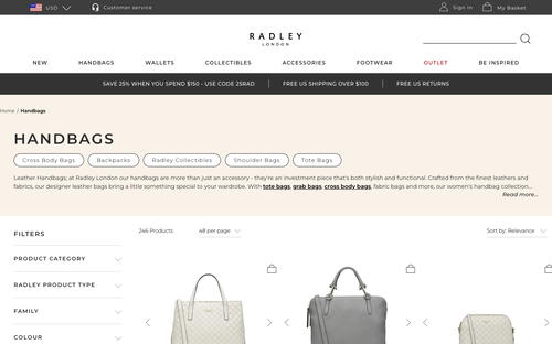 Radley London website screenshot