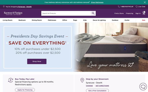 Raymour & Flanigan website screenshot