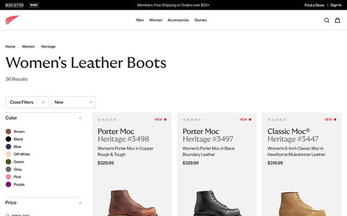 Red Wing Shoes website screenshot
