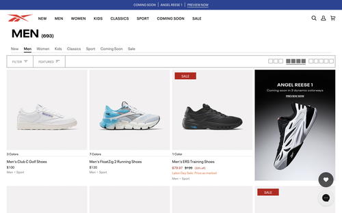 Reebok website screenshot