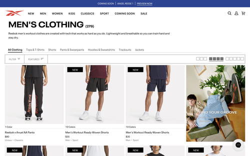 Reebok website screenshot
