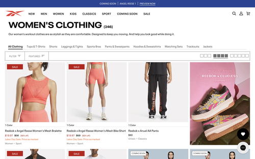 Reebok website screenshot