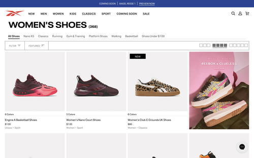 Reebok website screenshot