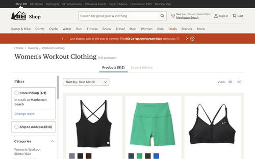 REI website screenshot