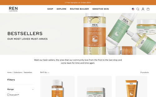 REN Clean Skincare website screenshot