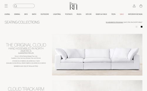 Restoration Hardware website screenshot