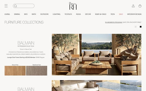 Restoration Hardware website screenshot