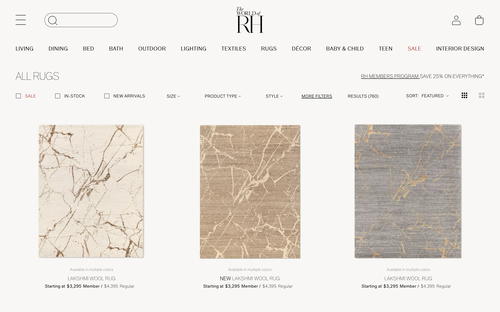 Restoration Hardware website screenshot