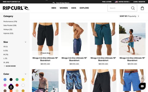 Rip Curl website screenshot