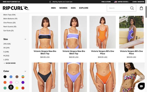 Rip Curl website screenshot