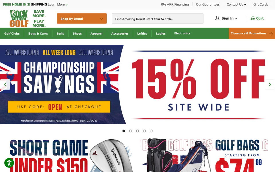 Rock Bottom Golf website