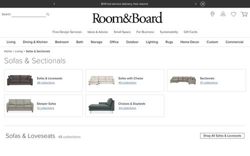 Room & Board website screenshot