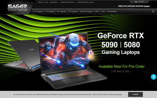 Sager Notebook website screenshot