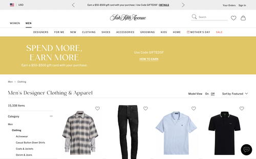 Saks Fifth Avenue website screenshot