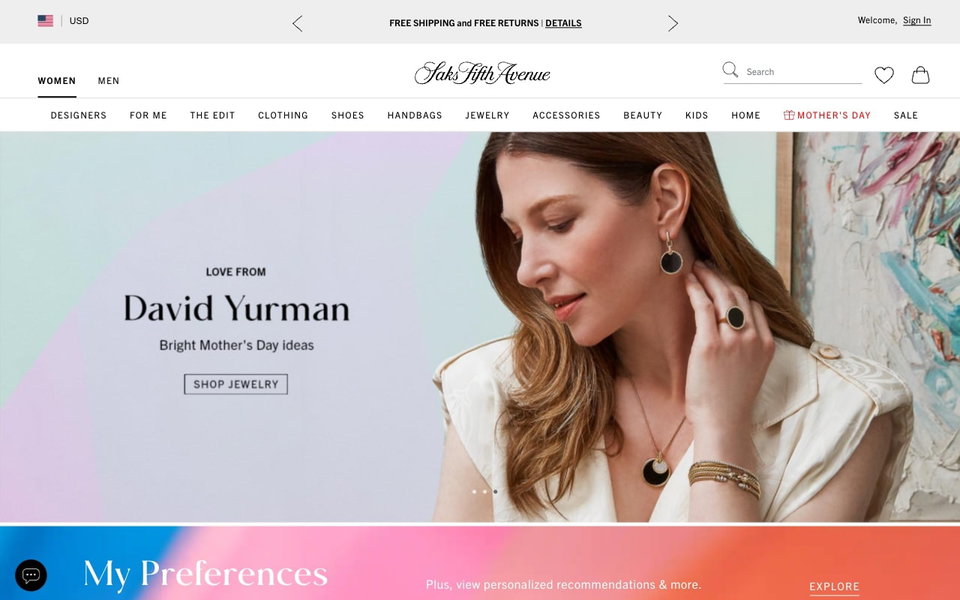 Saks Fifth Avenue website