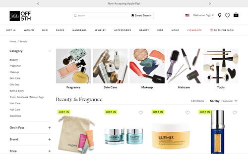 Saks Off 5th website screenshot