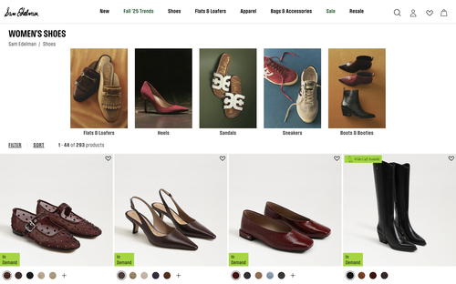 Sam Edelman website screenshot
