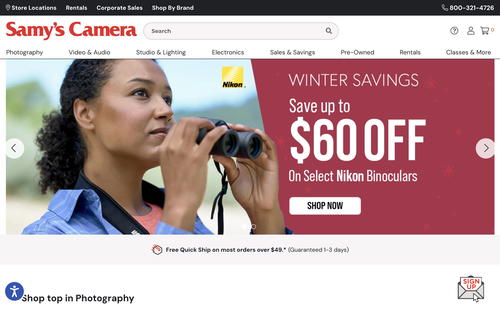 Samy's Camera website screenshot