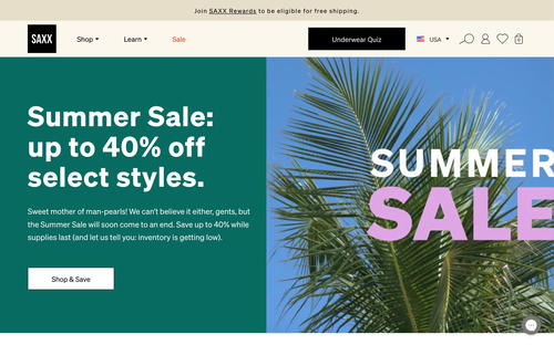 SAXX Underwear website screenshot