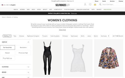 Selfridges website screenshot