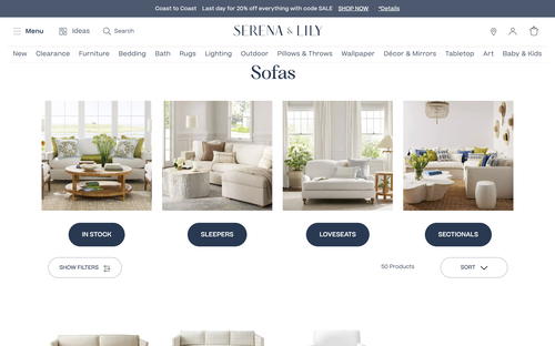 Serena & Lily website screenshot