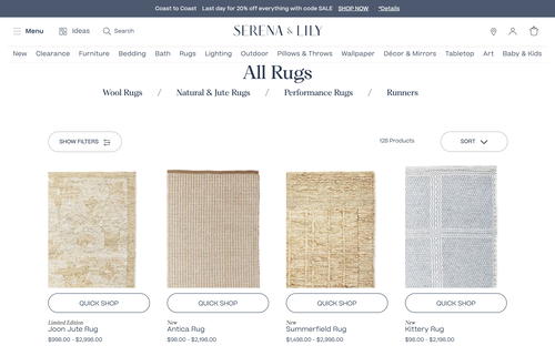 Serena & Lily website screenshot