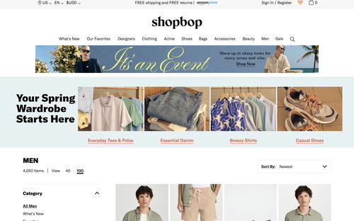 Shopbop website screenshot