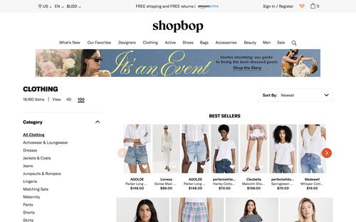 Shopbop website screenshot