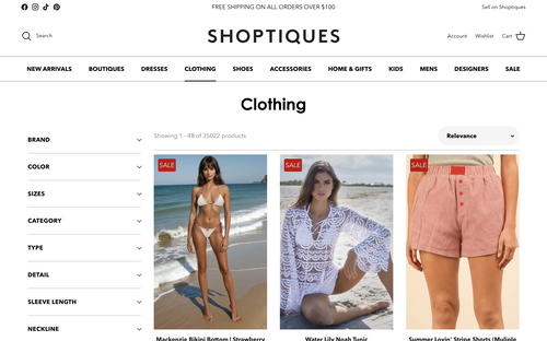 Shoptiques website screenshot