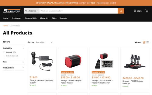 Simshop website screenshot