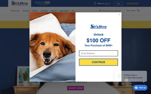 Sit 'n Sleep website screenshot
