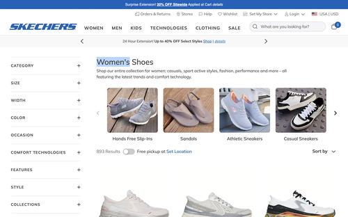Skechers website screenshot