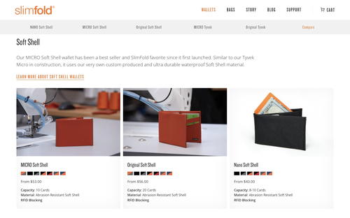 SlimFold Wallet website screenshot