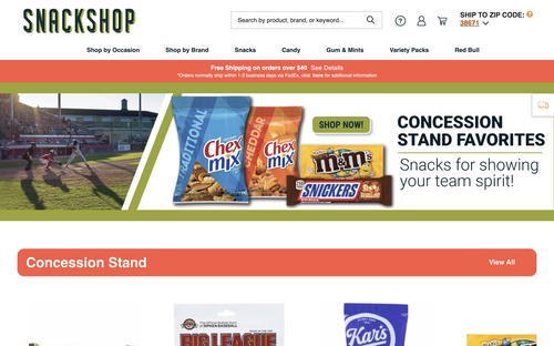 Snackshop website screenshot