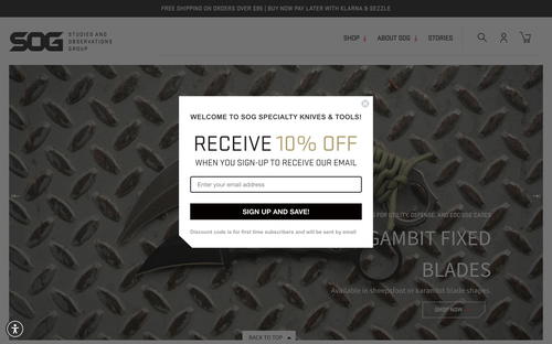 SOG Knives website screenshot