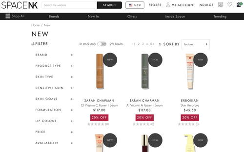 SpaceNK website screenshot