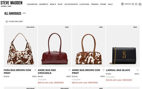 Steve Madden website screenshot