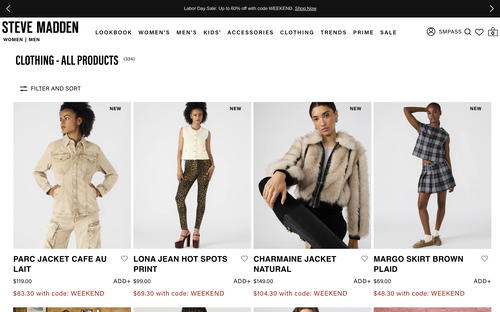 Steve Madden website screenshot