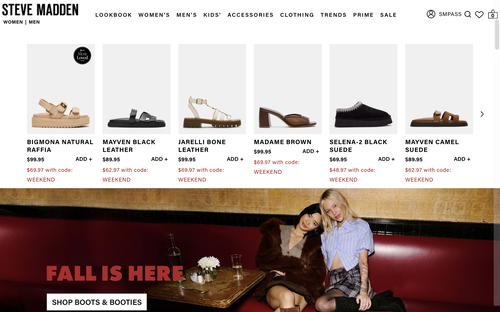 Steve Madden website screenshot