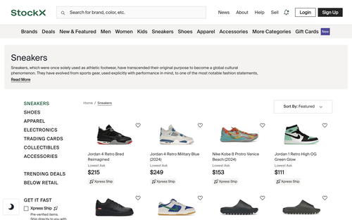 StockX website screenshot