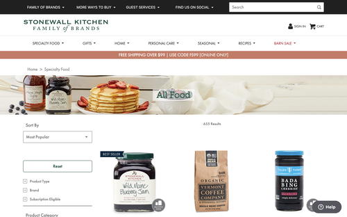 Stonewall Kitchen website screenshot