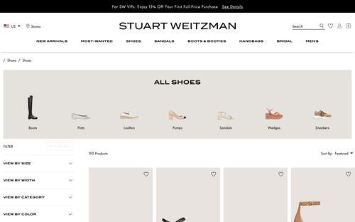 Stuart Weitzman website screenshot