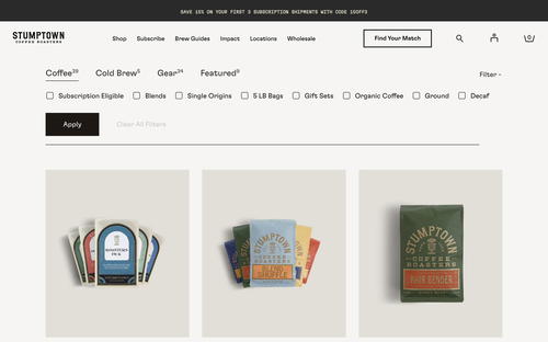 Stumptown Coffee Roasters website screenshot