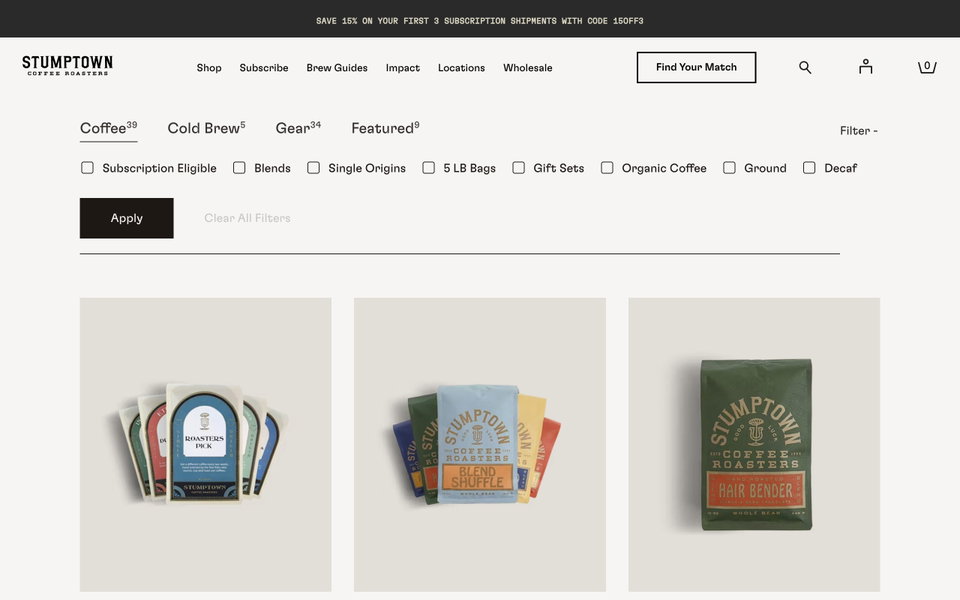 Stumptown Coffee Roasters website