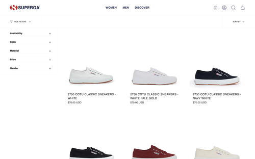 Superga USA website screenshot