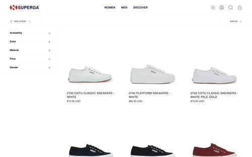 Superga USA website screenshot