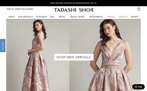 Tadashi Shoji website screenshot