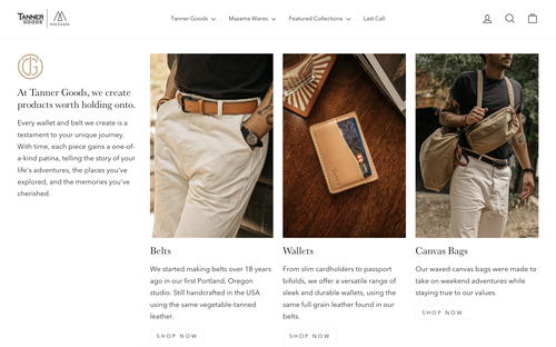 Tanner Goods website screenshot